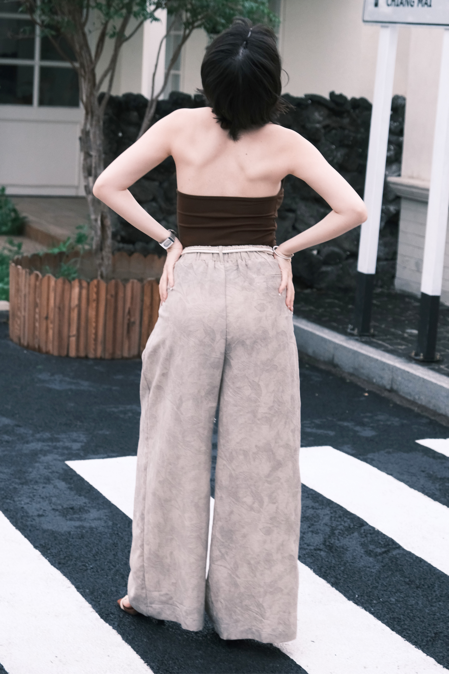 Sahara Marble Wide-Leg Pants in Cream
