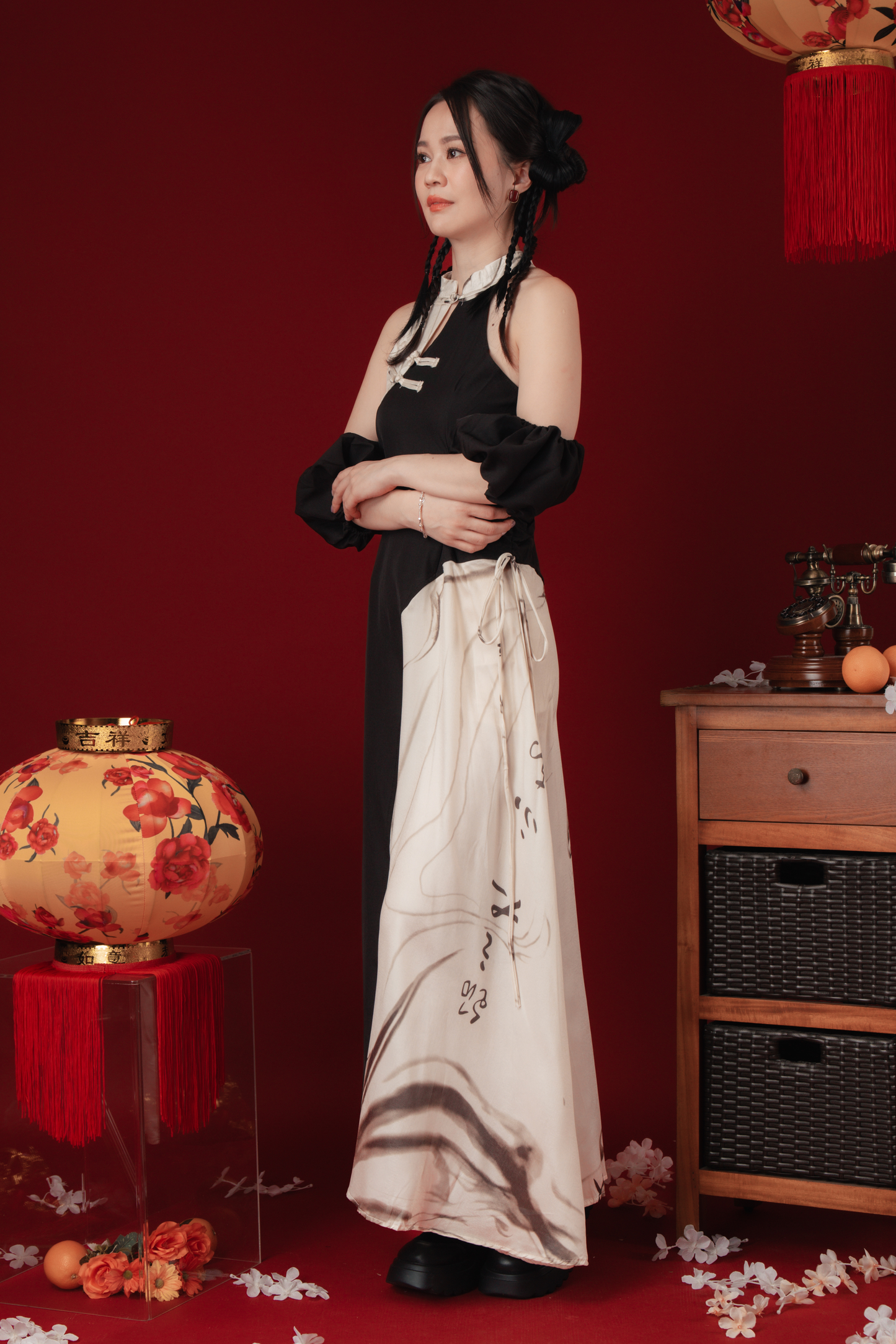 Maëlle Marble Maxi Cheongsam Dress