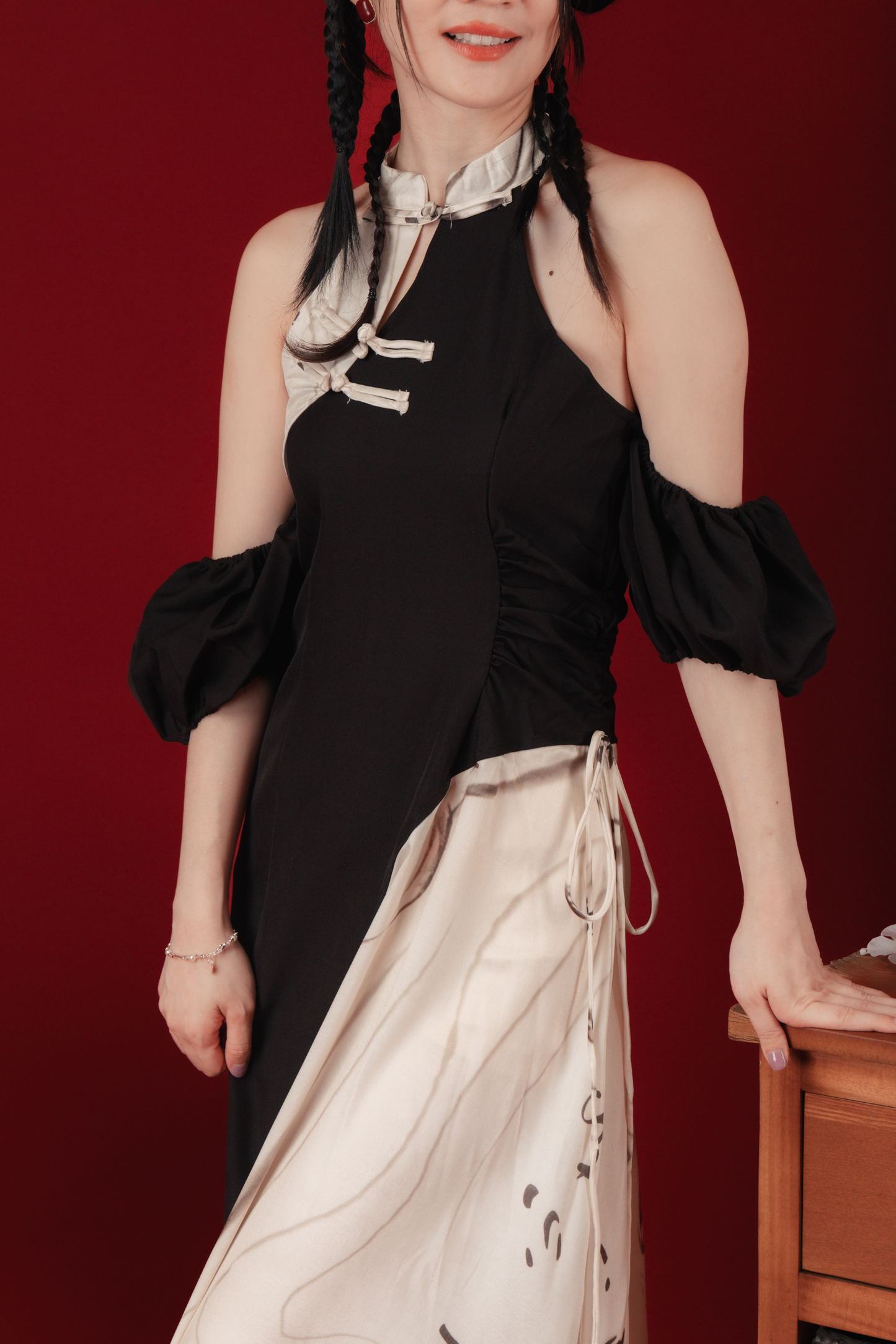 Maëlle Marble Maxi Cheongsam Dress