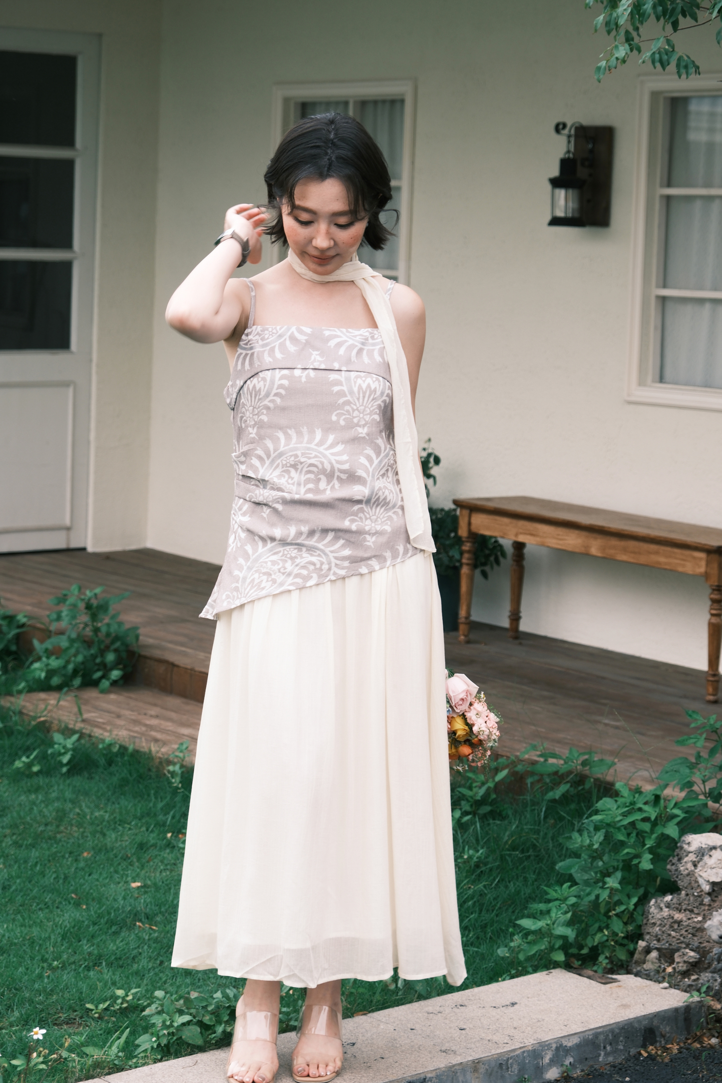 Seraphina Embroidered Dress in Grey