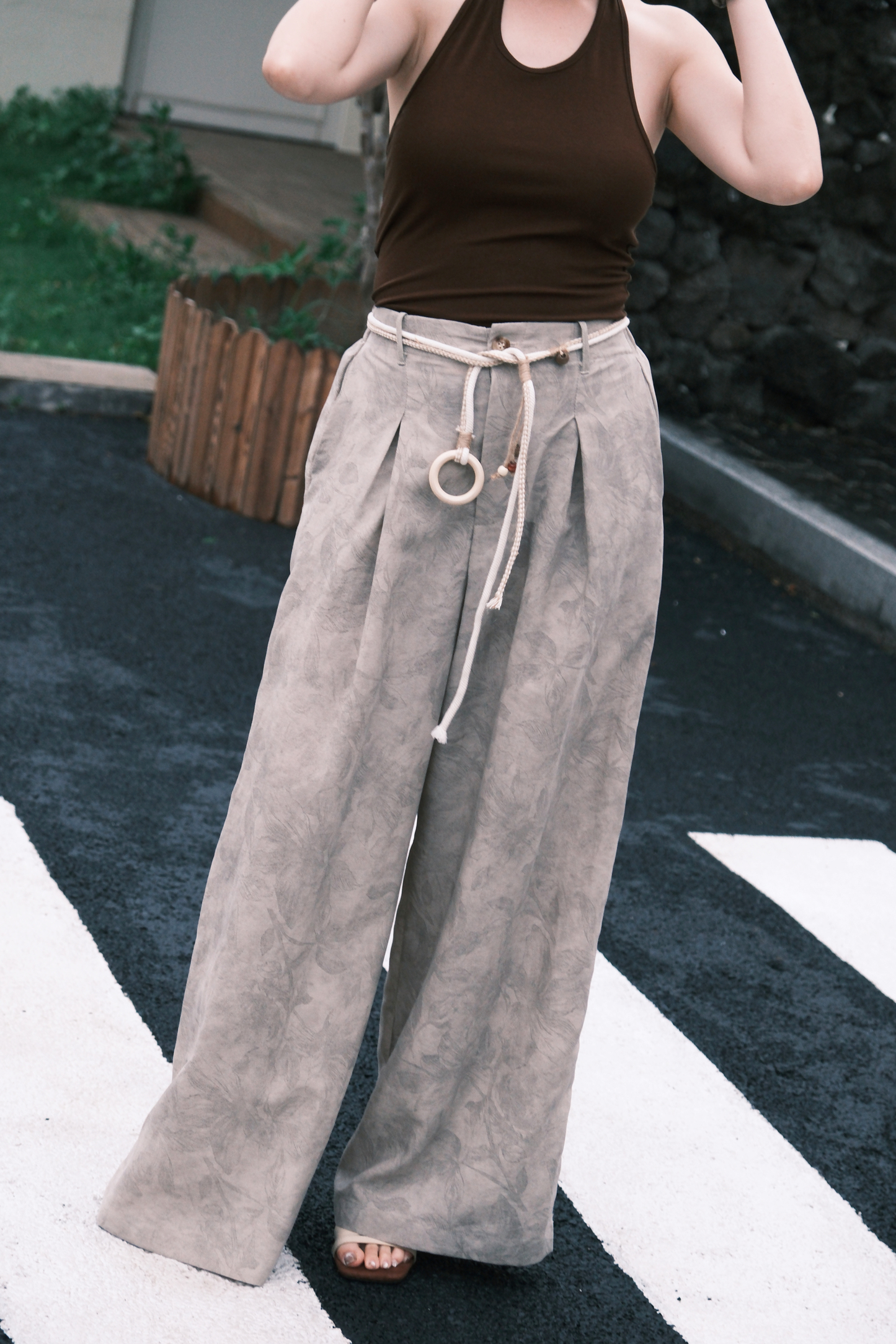 Sahara Marble Wide-Leg Pants in Cream