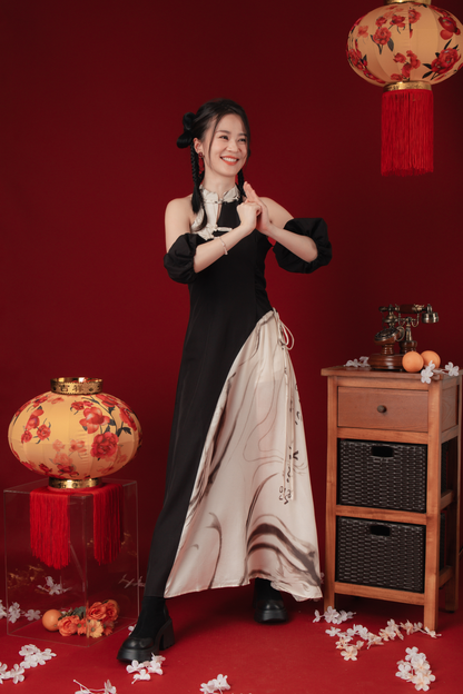 Maëlle Marble Maxi Cheongsam Dress