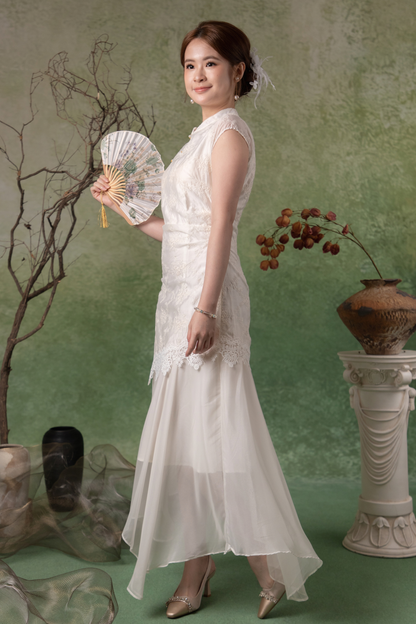 Nerissa Petal Cheongsam Dress in White