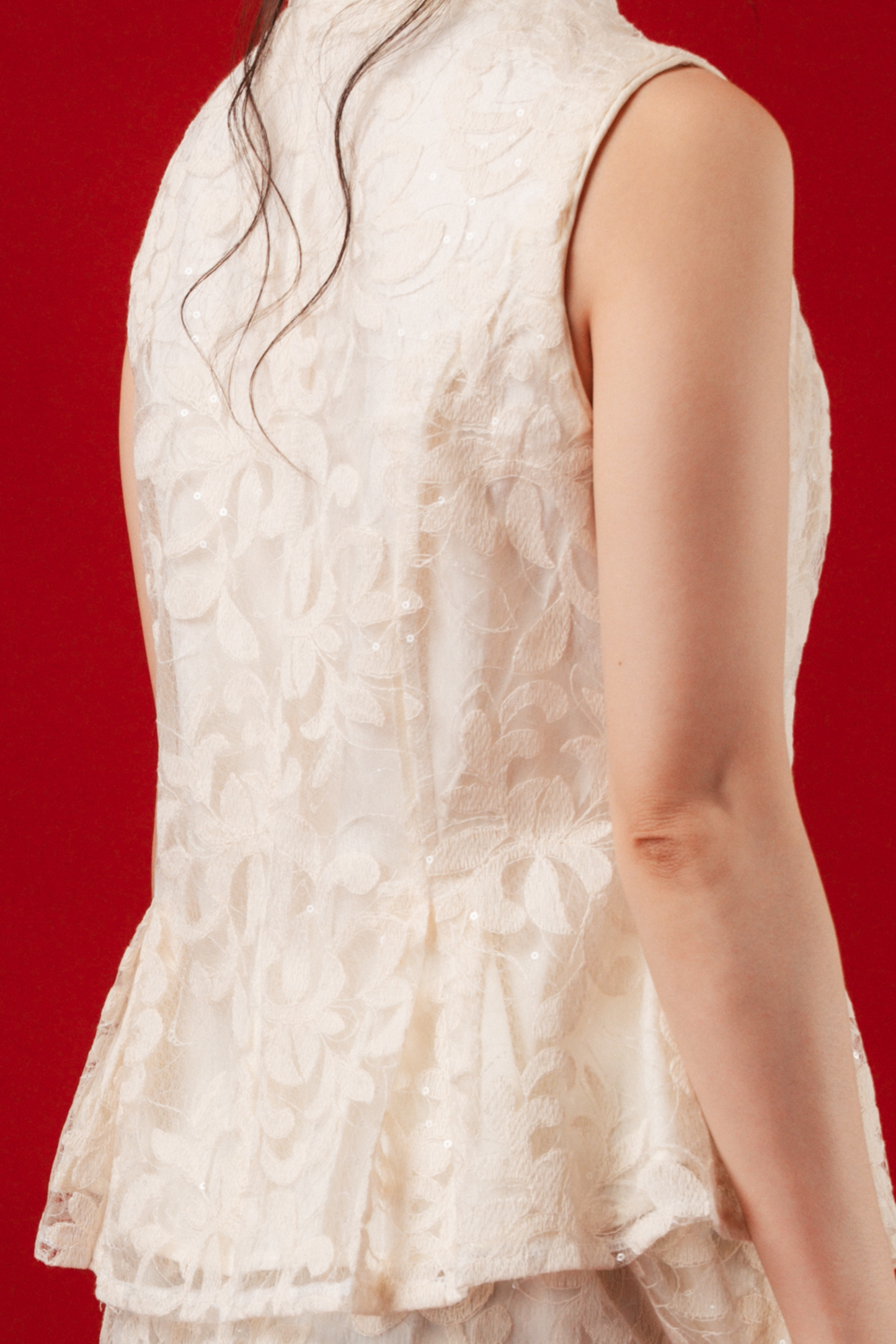 Ivory Lace Peplum Top & Skirt Set