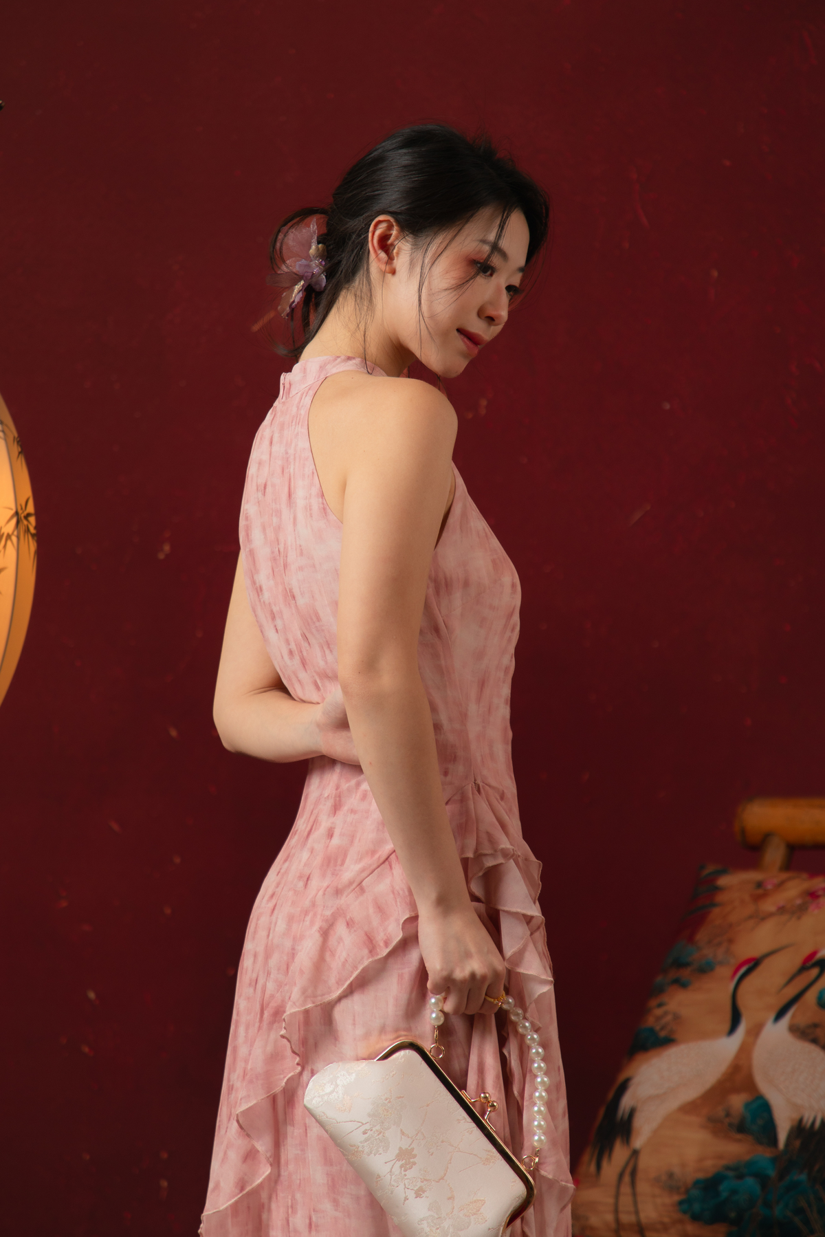 Rosalie Rêve Ruffle Cheongsam Dress in Dusty Rose