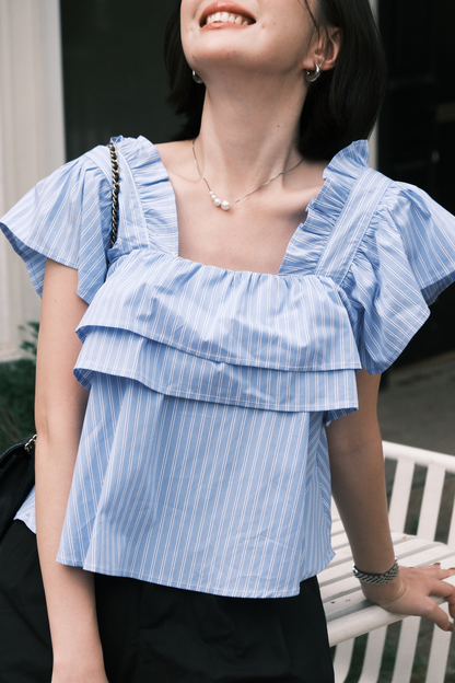 Isla Ruffle Off-Shoulder Top in Dark Blue