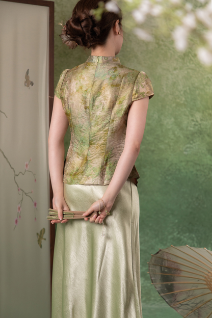 Ottilie Bamboo Cheongsam Top in Olive