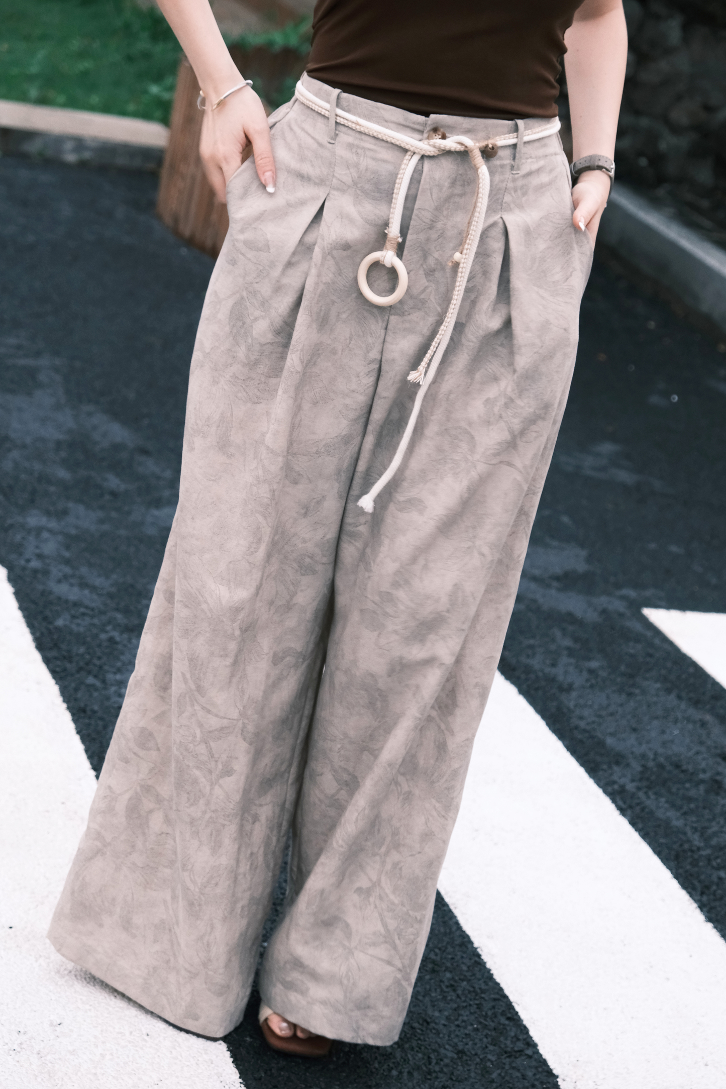 Sahara Marble Wide-Leg Pants in Cream