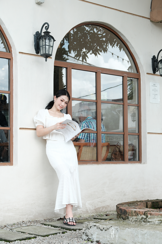 Camille Puff Sleeve Twinset in White