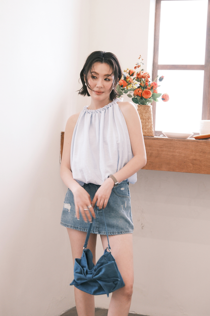 Elara Gathered Top in Blue