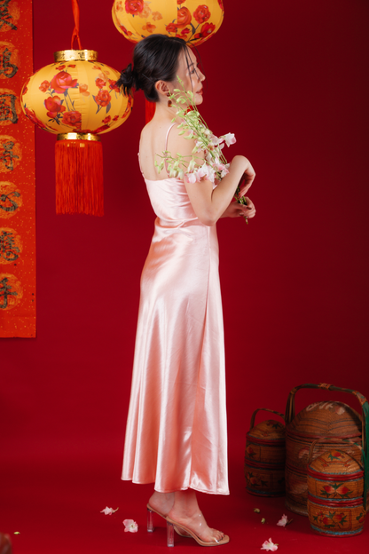 Elowen Embroidered Lace Vest / Rosé Satin Slip Dress