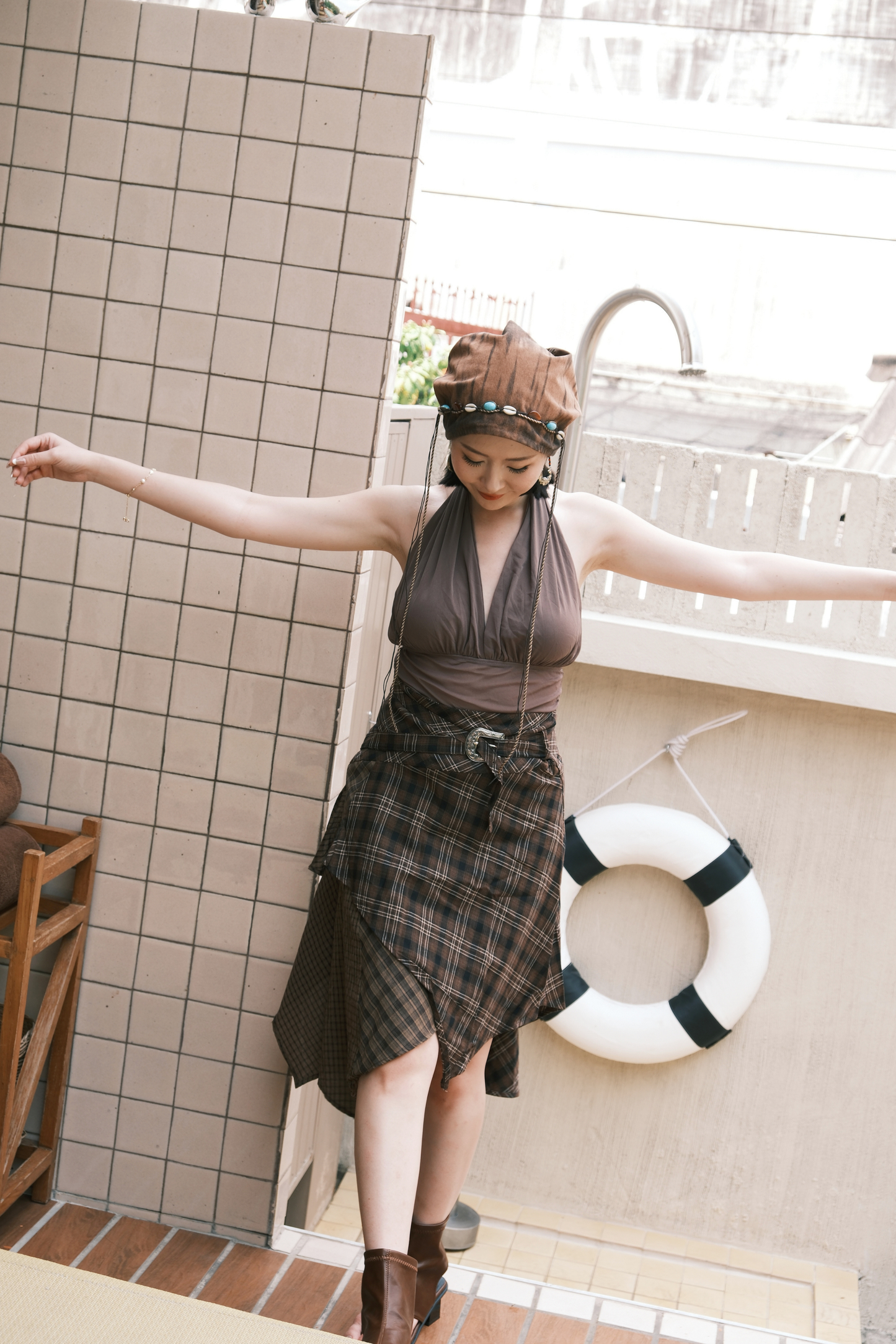 Noir Sculpt Halter Top in Brown