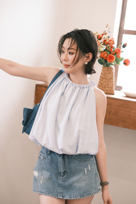 Elara Gathered Top in Blue