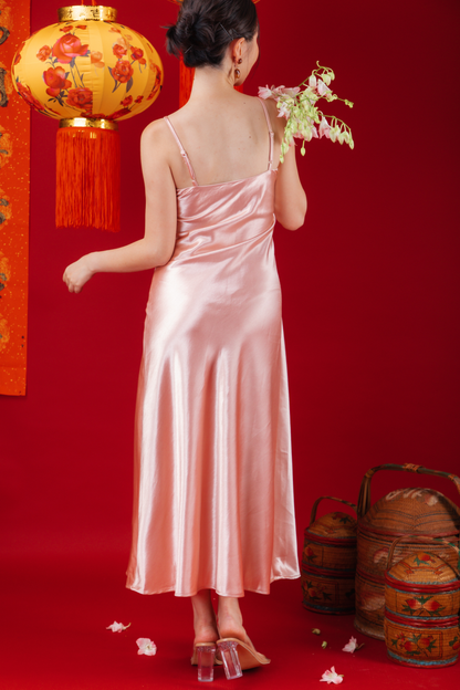 Elowen Embroidered Lace Vest / Rosé Satin Slip Dress