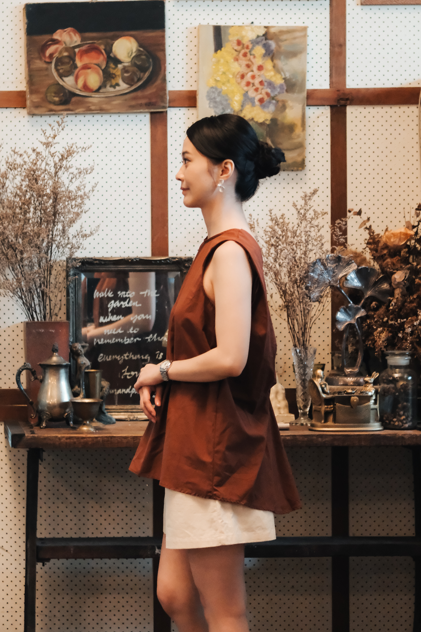Inès Draped Back Knot Top in Coffee