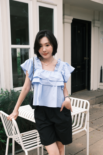 Isla Ruffle Off-Shoulder Top in Dark Blue