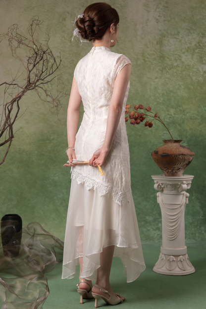 Nerissa Petal Cheongsam Dress in White