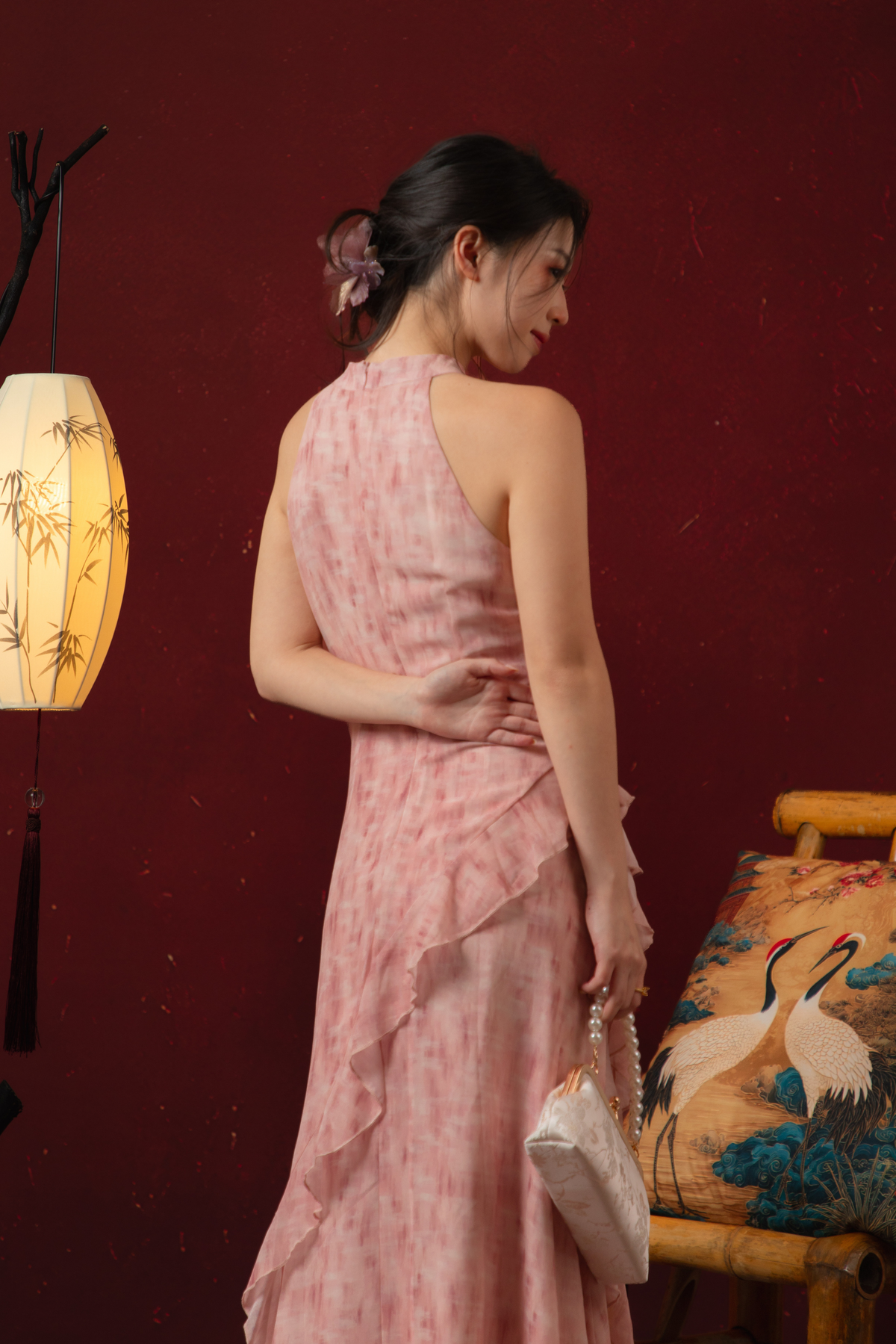 Rosalie Rêve Ruffle Cheongsam Dress in Dusty Rose