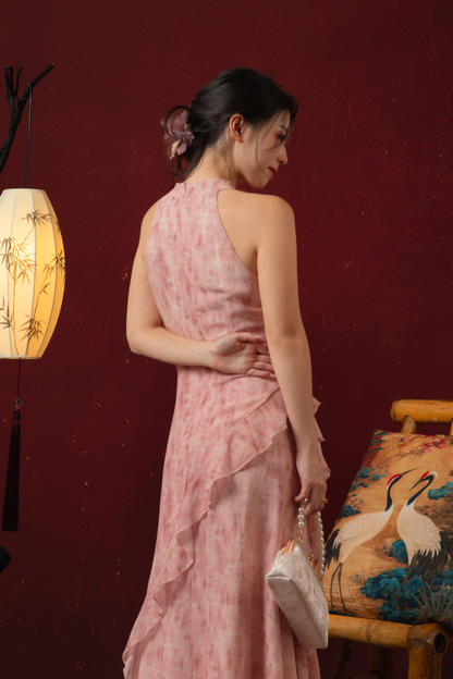 Rosalie Rêve Ruffle Cheongsam Dress in Dusty Rose