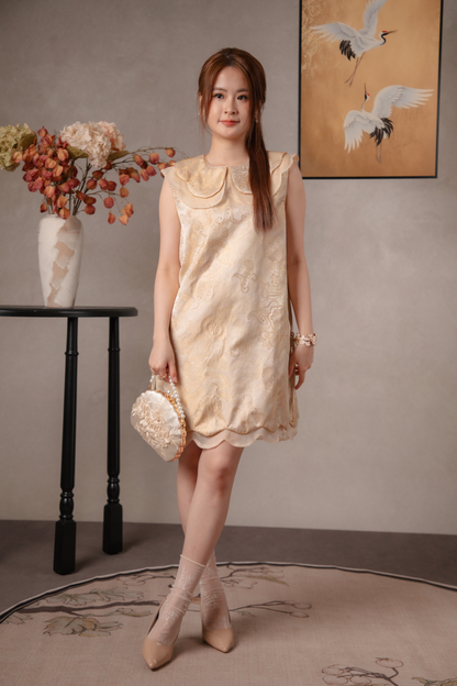 Elara Lotus Cheongsam Dress in Cream