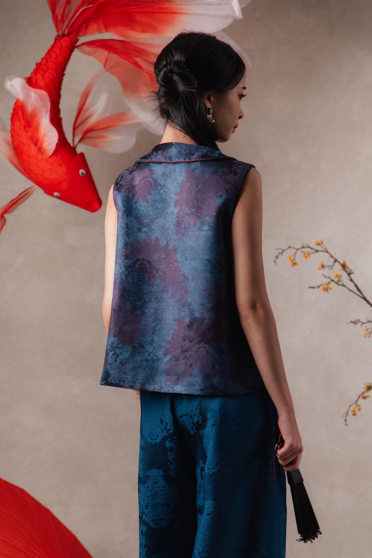Victoria Beaded Cheongsam Vest in Dark Purple