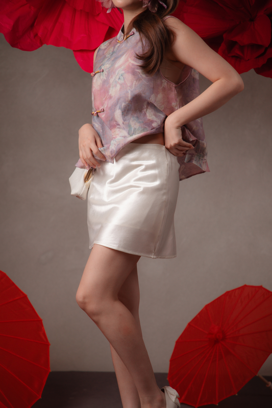 Amber Satin Mini Skirt in Ivory