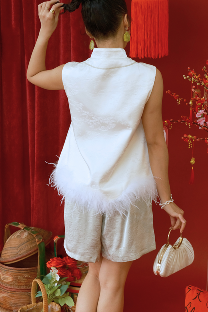 Odette Embroidered Feather Vest