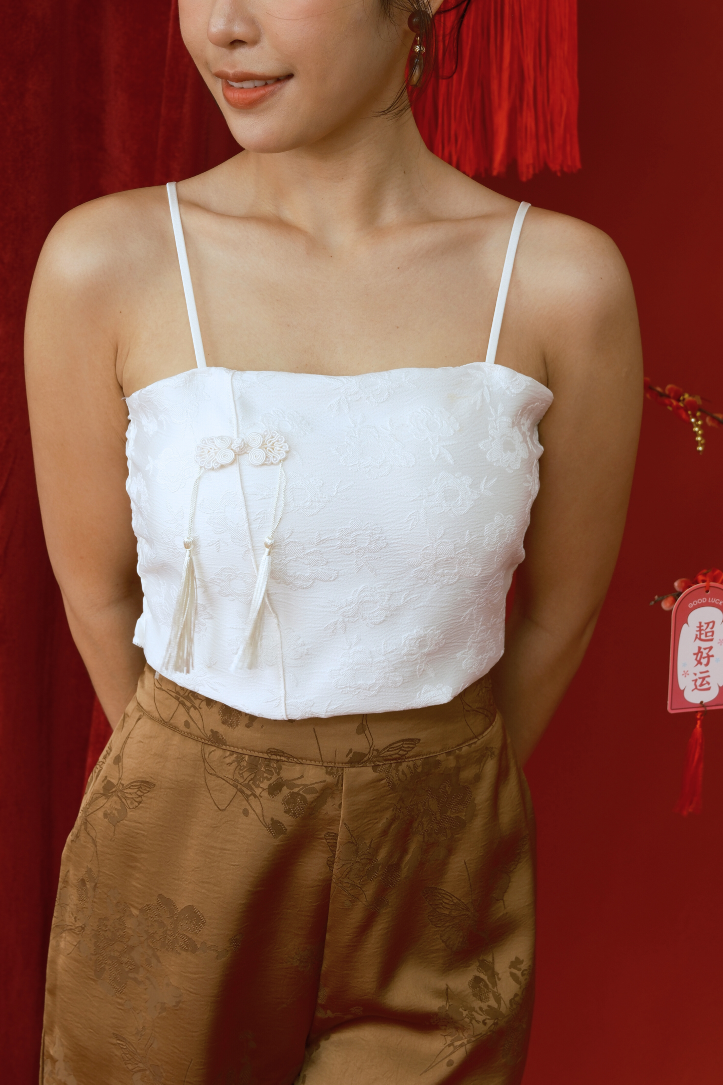 Pearl Blossom Embroidered Camisole in Beige (In-Stock)