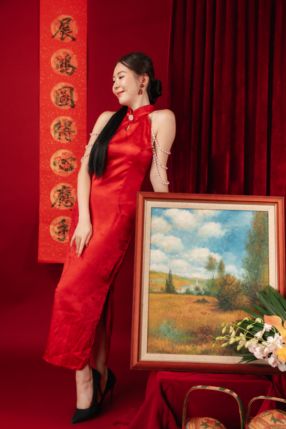 Seraphine Pearl-Embellished Cheongsam Dress