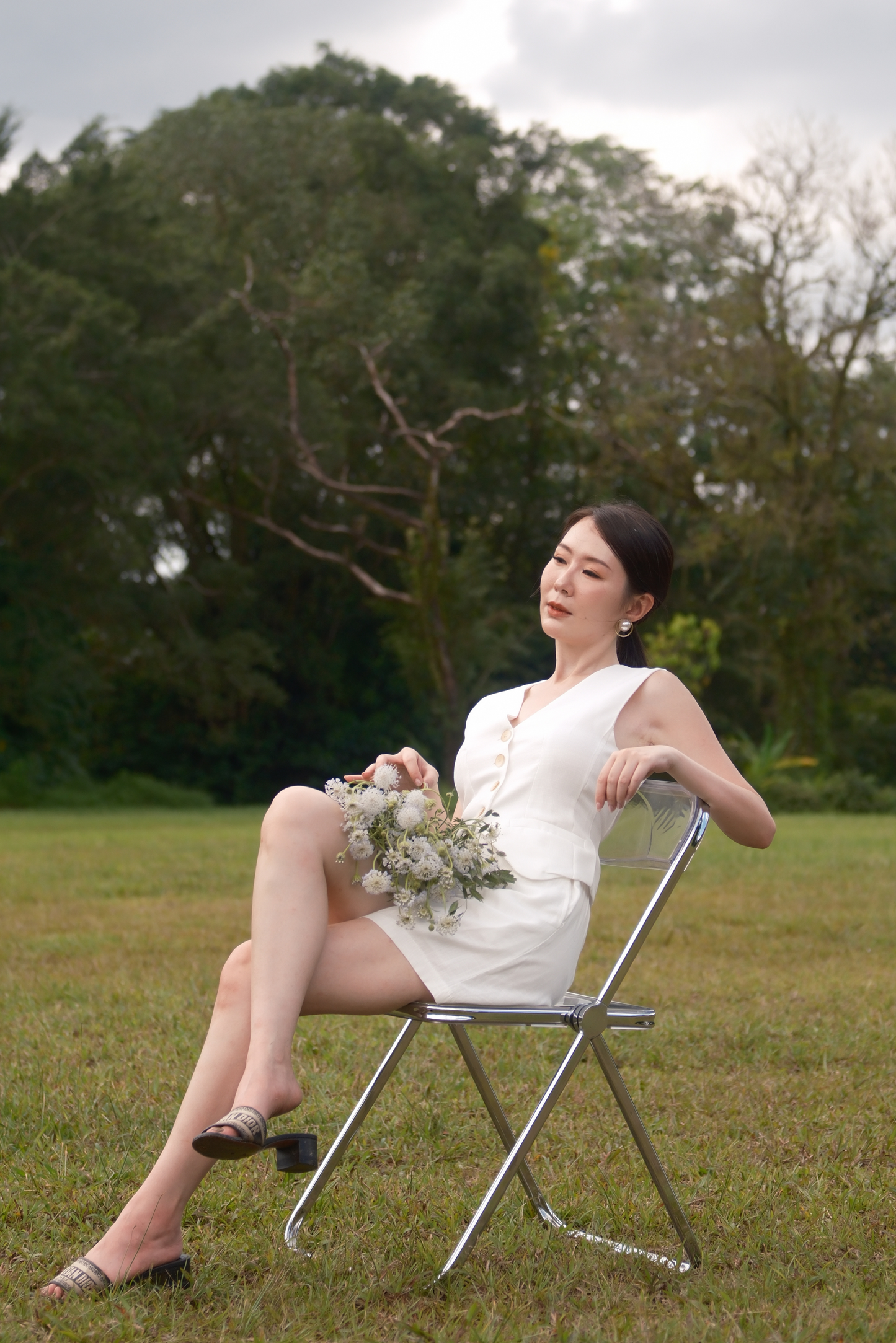 Colette Linen Button Vest in Ivory