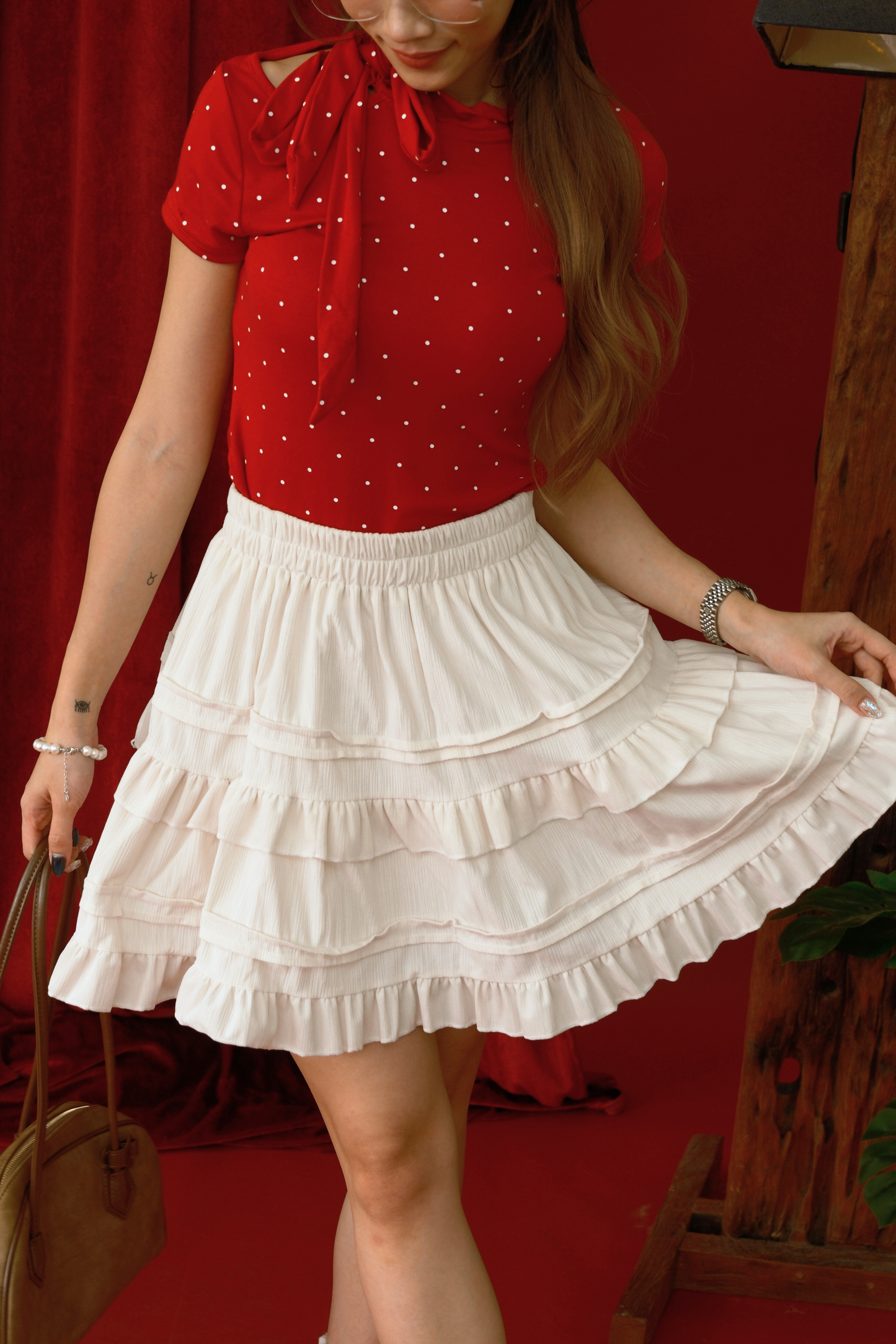 Charlotte Tiered Ruffle Mini Skirt in Beige