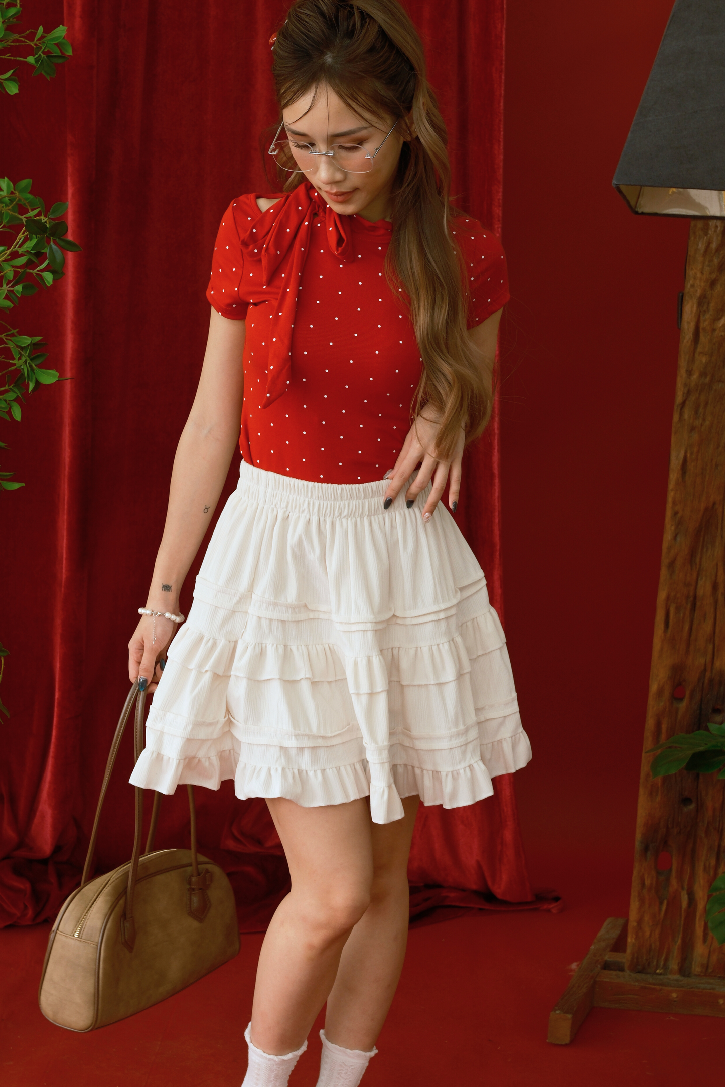 Charlotte Tiered Ruffle Mini Skirt in Beige