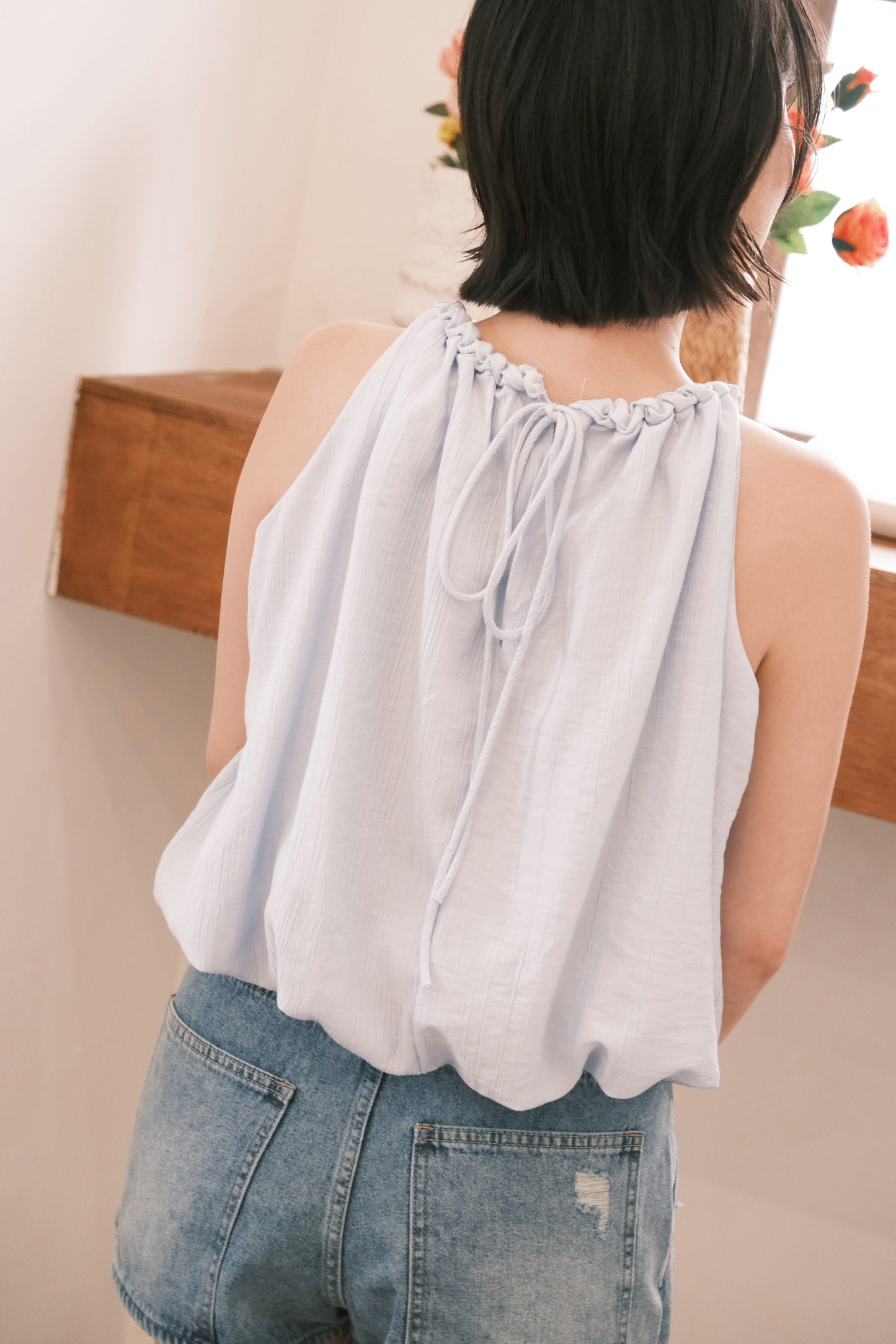 Elara Gathered Top in Blue