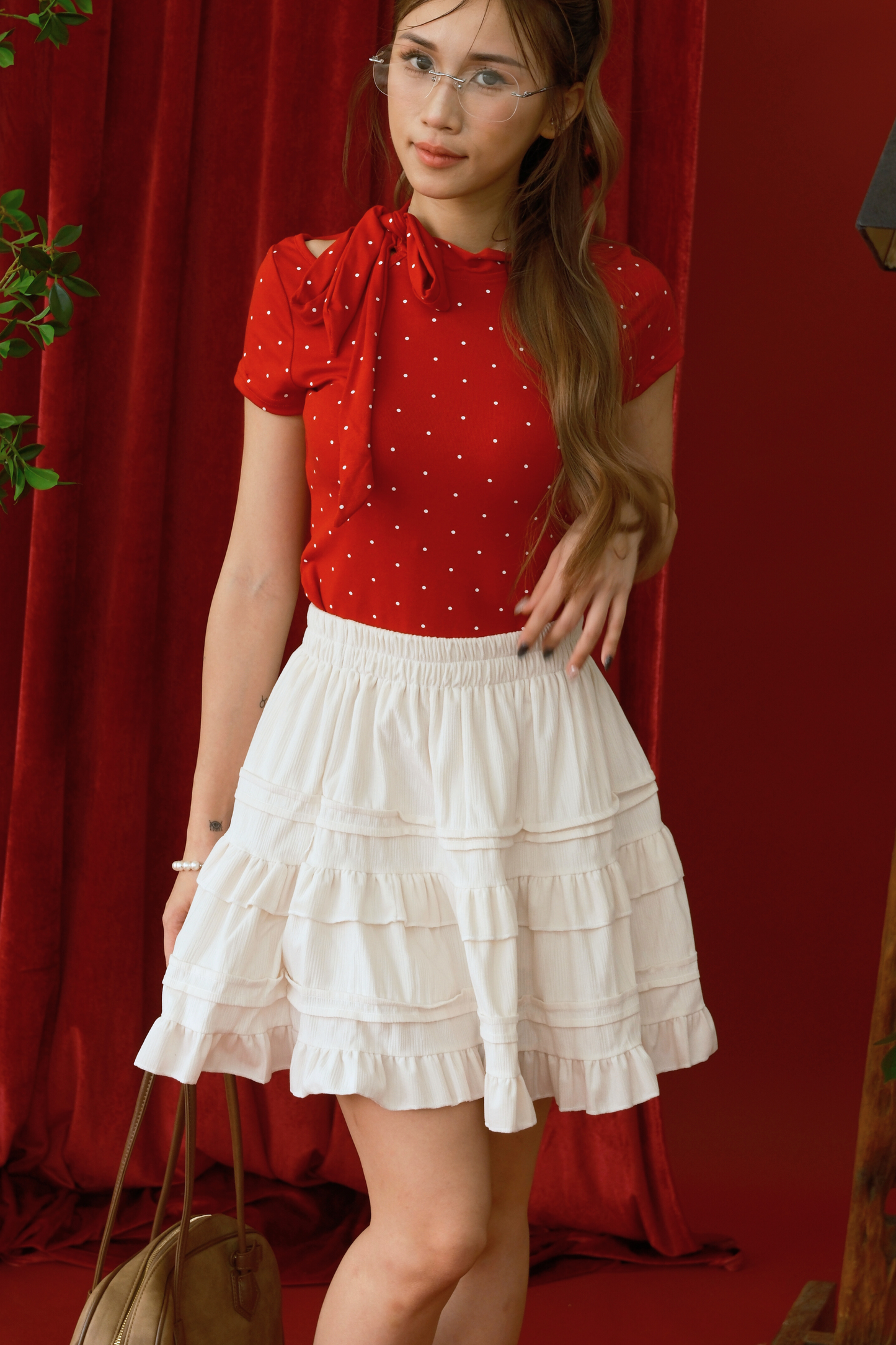 Charlotte Tiered Ruffle Mini Skirt in Beige
