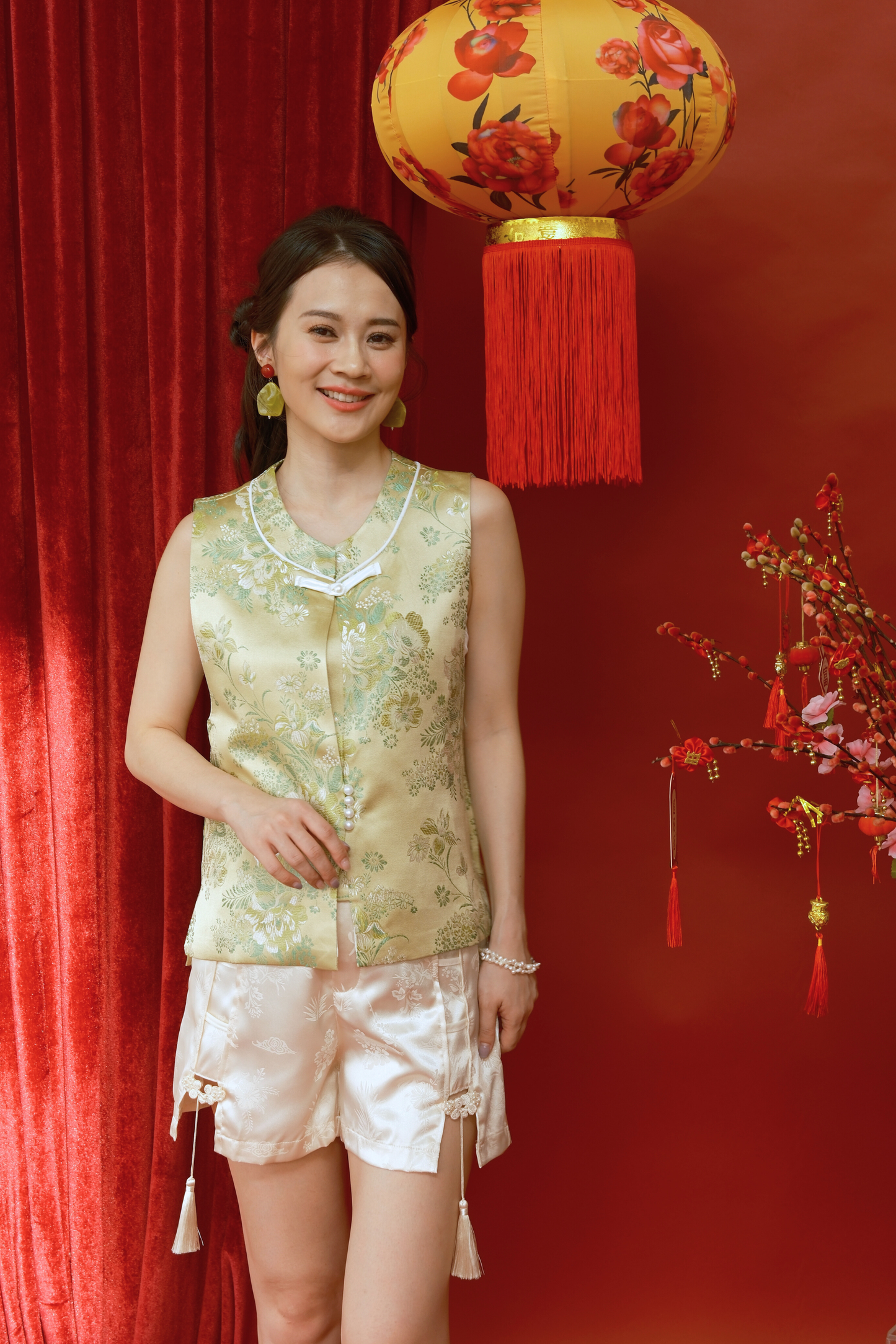 Lotus Silk Jacquard Tassel Shorts in Champagne (In-Stock)