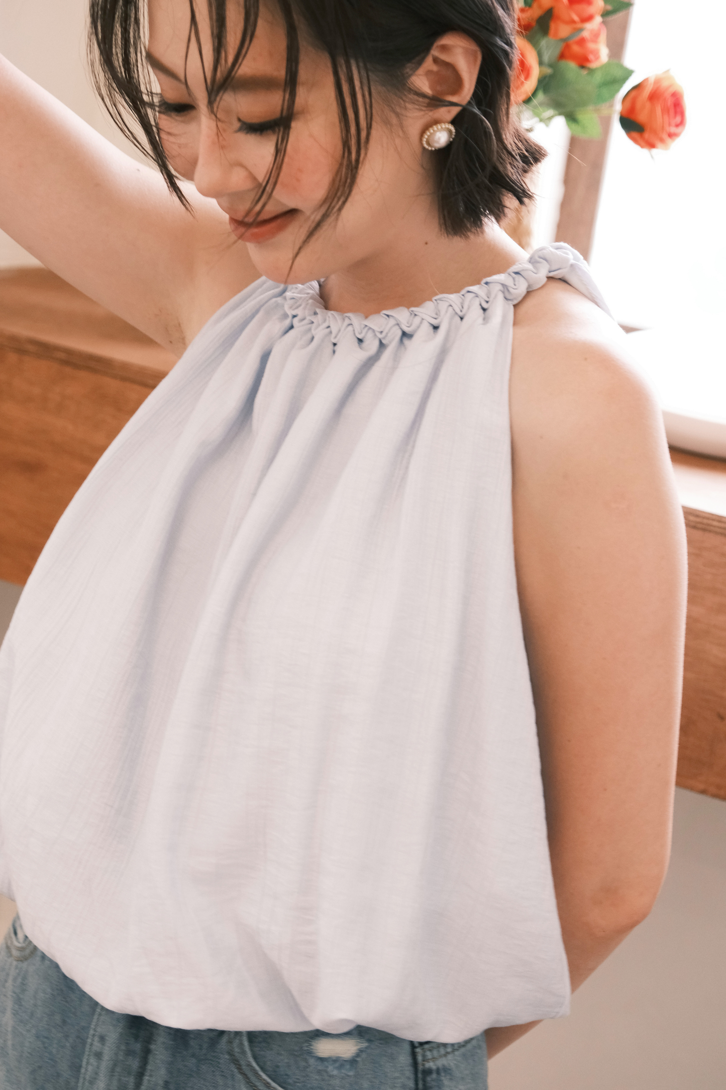 Elara Gathered Top in Blue
