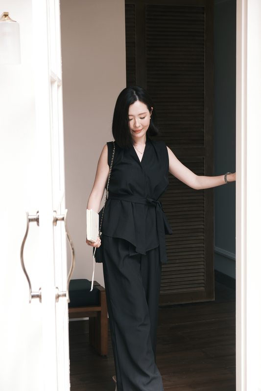 Livia Soft-Drape Two-Piece Set in Black