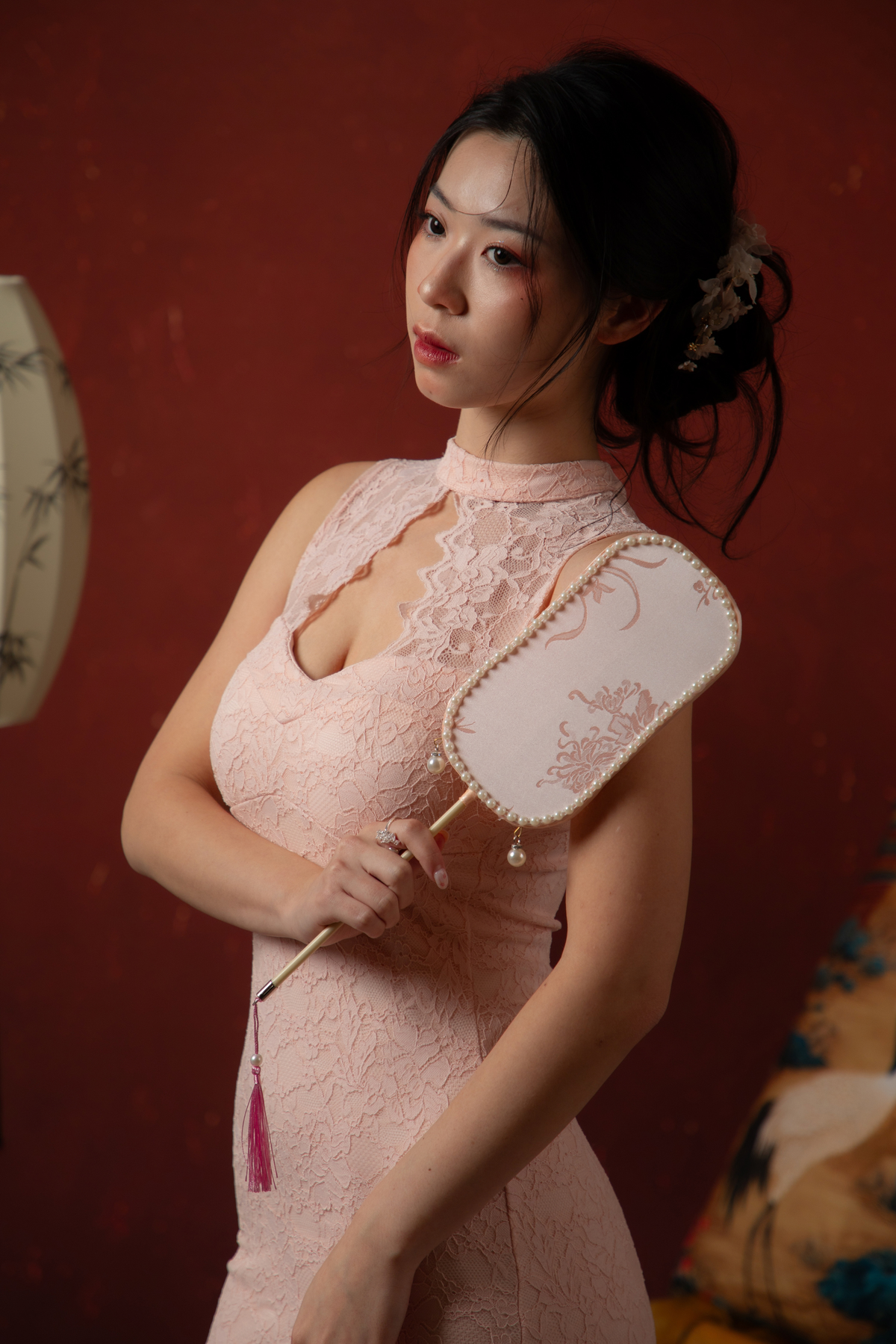 Roselle Lace Cheongsam Dress in Blush Pink