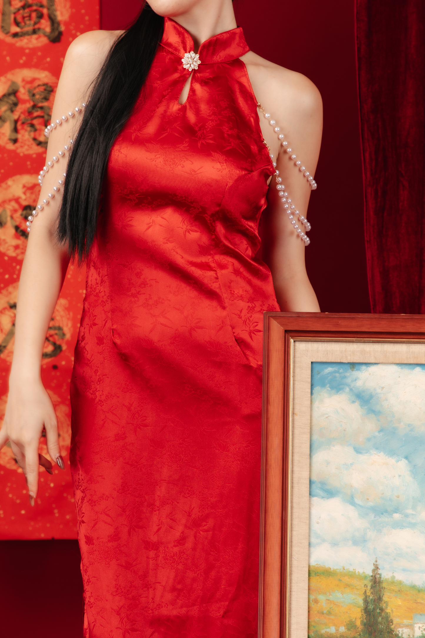 Seraphine Pearl-Embellished Cheongsam Dress