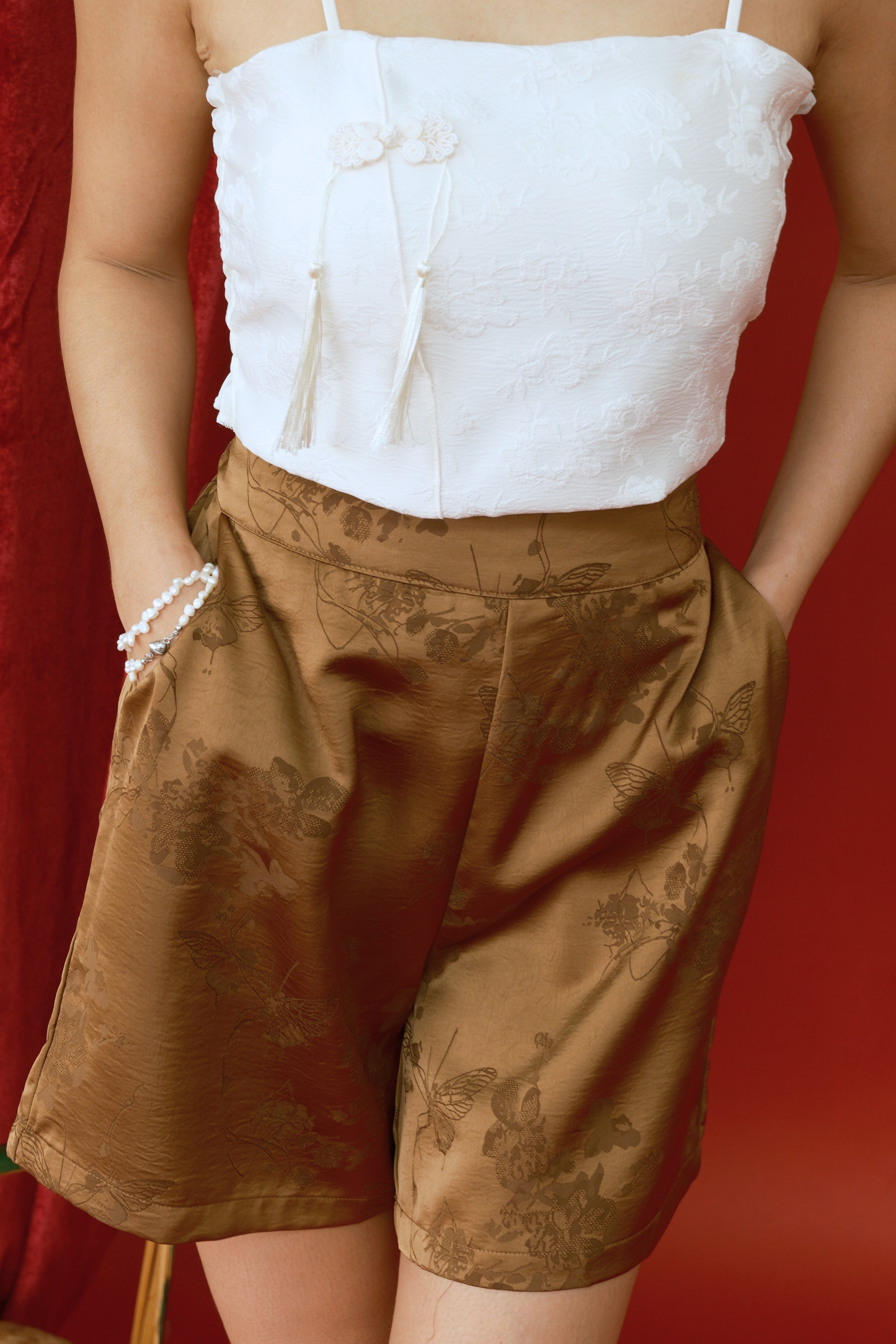Odile Soft-Jacquard Lounge Shorts in Khaki