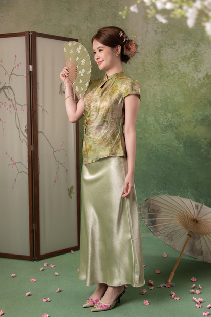 Ivy Dusk Satin Skirt in Sage