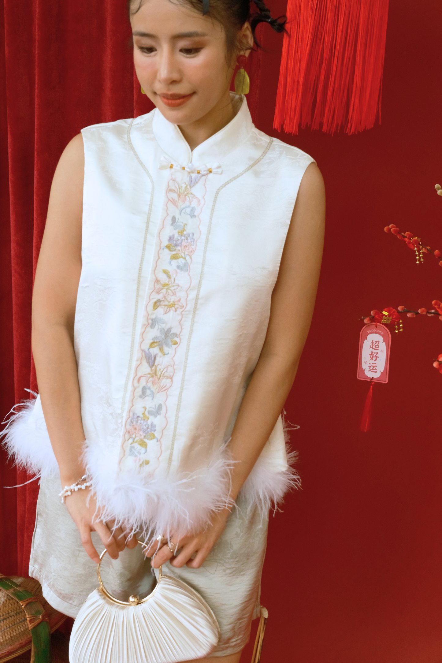 Odette Embroidered Feather Vest