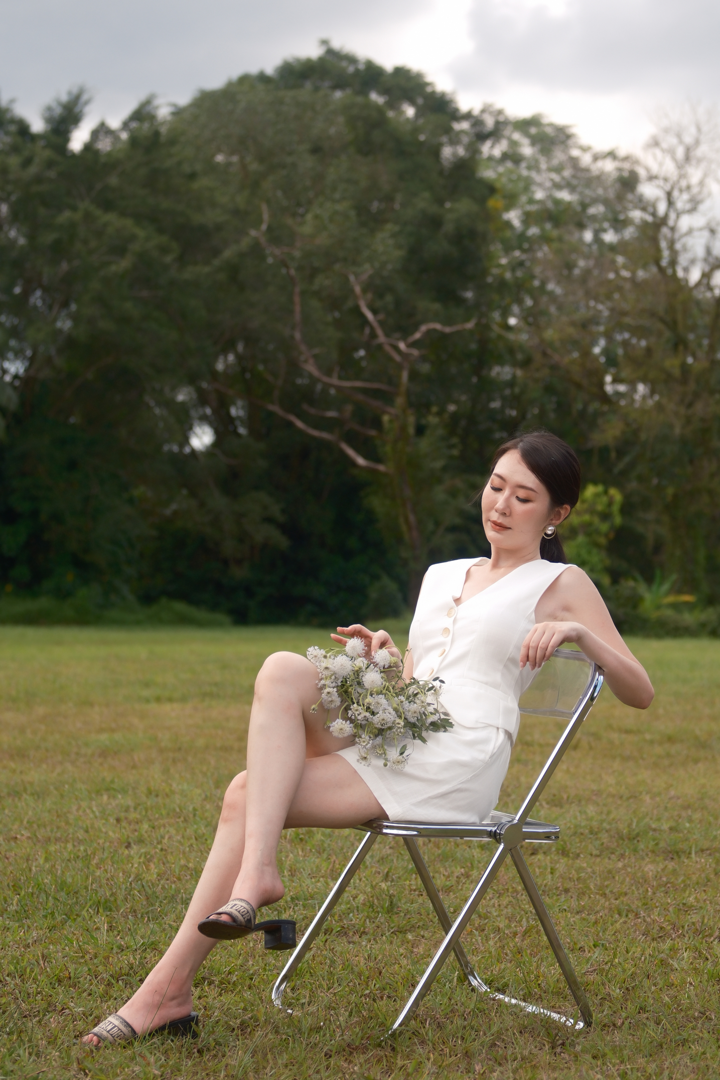 Colette Linen Button Vest in Ivory