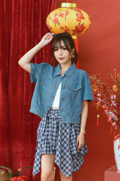 Elara Denim Petal Jacket in Blue