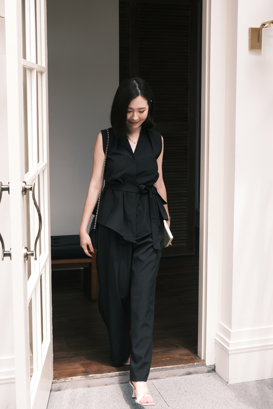 Livia Soft-Drape Two-Piece Set in Black