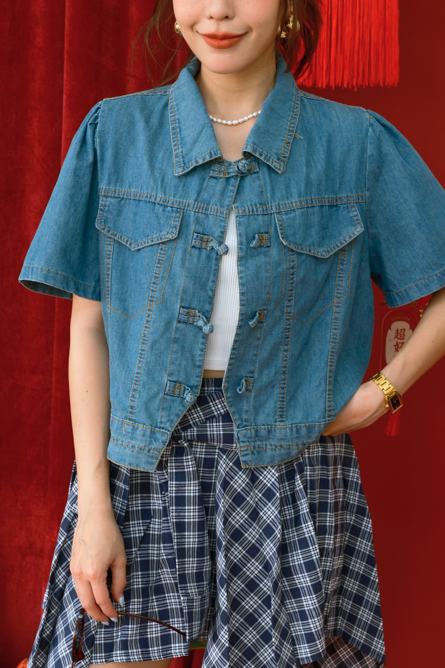 Elara Denim Petal Jacket in Blue