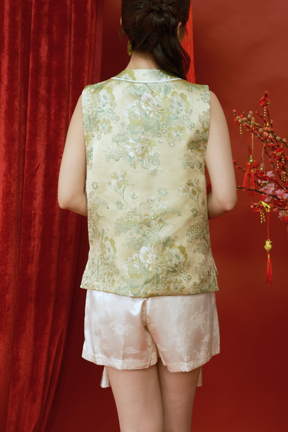 Lotus Silk Jacquard Tassel Shorts in Champagne (In-Stock)