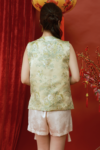 Lotus Silk Jacquard Tassel Shorts in Champagne (In-Stock)