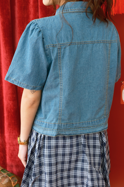 Elara Denim Petal Jacket in Blue