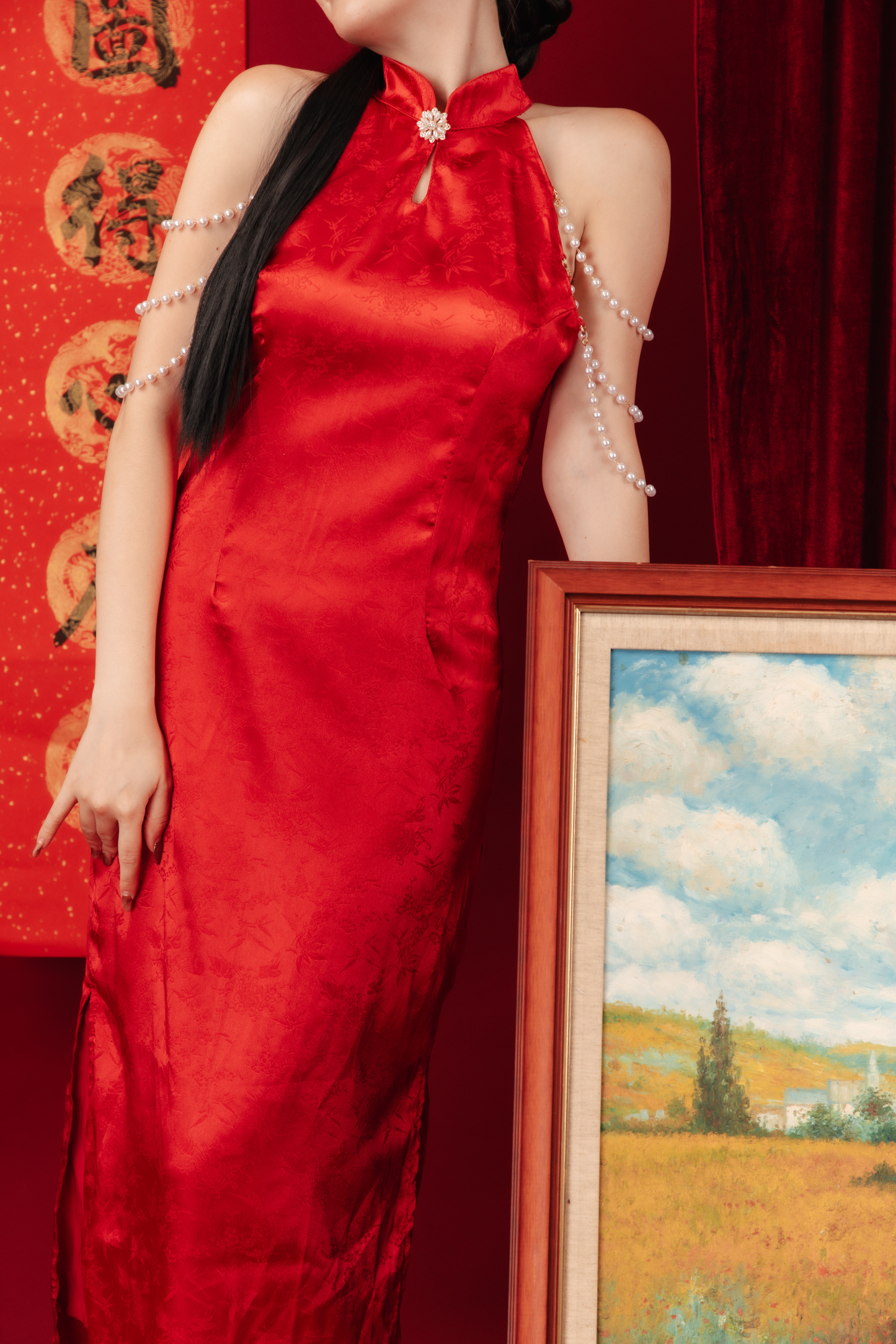 Seraphine Pearl-Embellished Cheongsam Dress